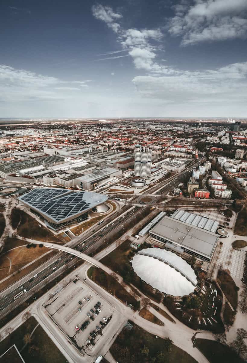 an aerial view of a large industrial area